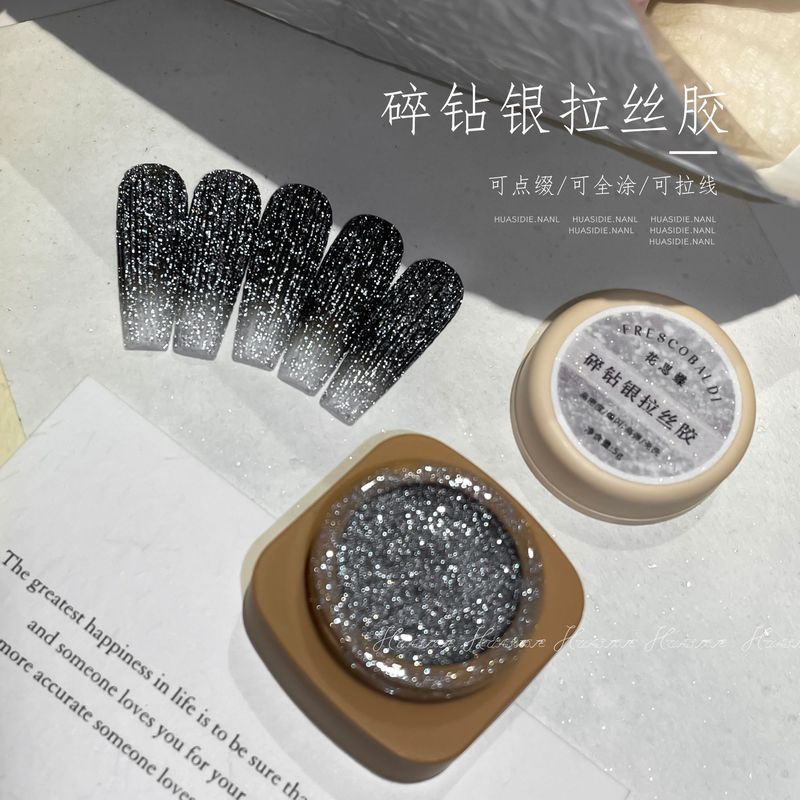 Huasidie ทําเล็บมือสไตล์ใหม่ 2026 High-Density Broken Diamond Silver Brushed กาว Strong Elastic Ultra-Fine Brushed Hook Line