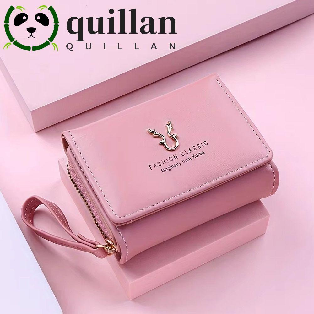 กระเป๋าสตางค์ผู้หญิง QUILLAN กระเป๋าสตางค์หนัง PU หรูหรา Lady สไตล์เกาหลีเรียบง่ายมือถือสามพับกระเป๋าสั้นหญิง