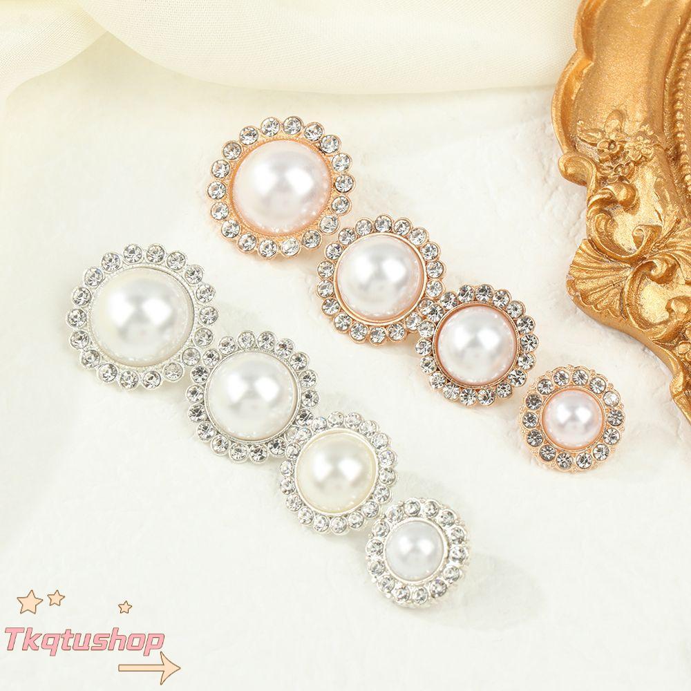 IMIHAN1 10 ชิ้น Pearl เสื้อผ้าปุ่มคุณภาพสูงเย็บปักถักร้อย DIY Rhinestone เงา