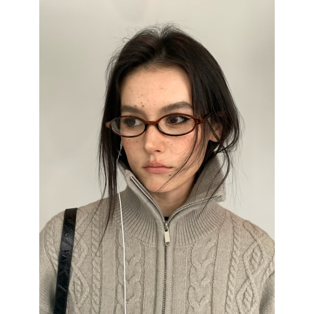 404 STORE retro dark brown oval elegant y2k glasses แว่นตา