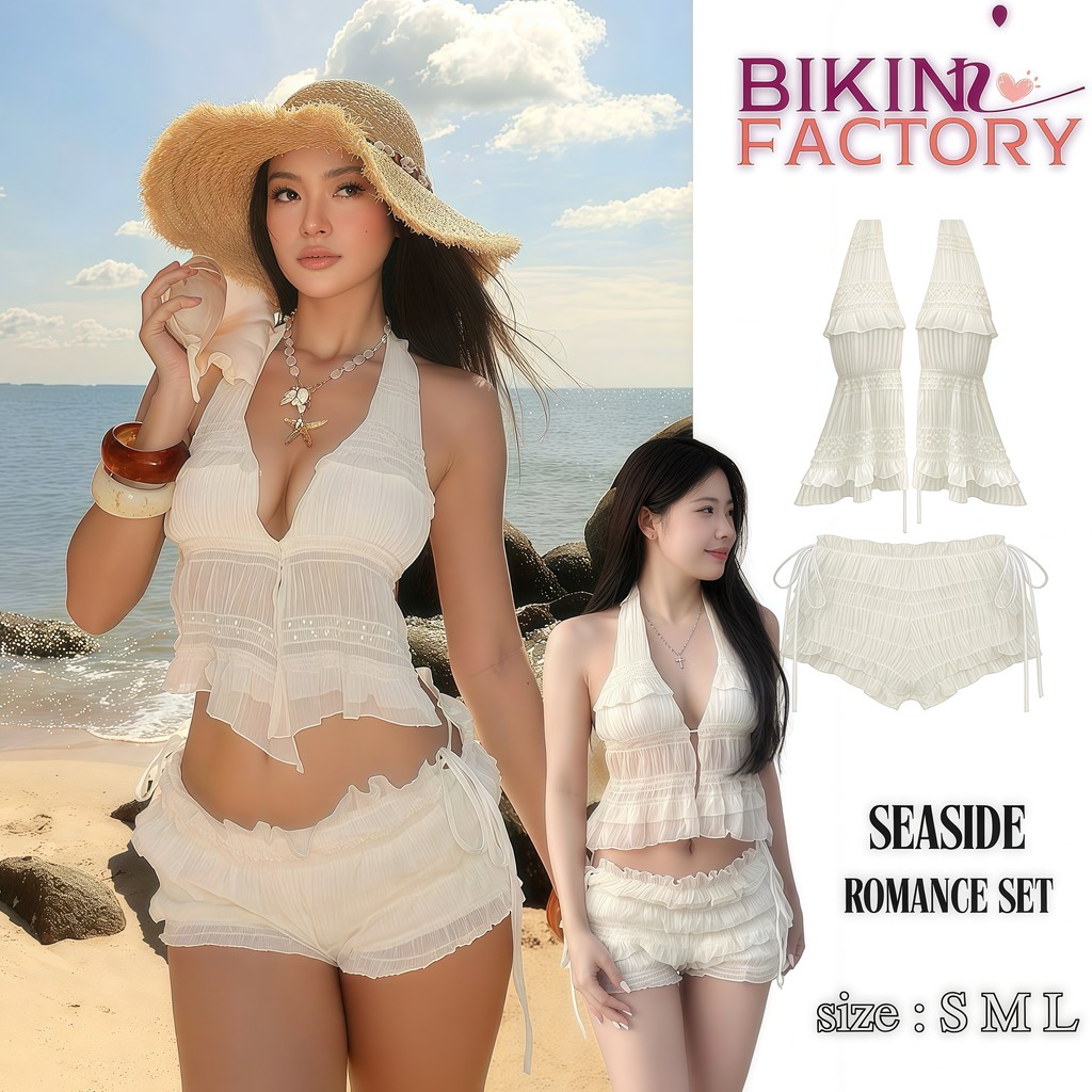 ส่งไวจากไทย BIKINI FACTORY บิกินี่ 3 ชิ้น คอวีลึก เสื้อคล้องคอ กระโปรงยาว  🍬 มีไซส์ S-L|น้ำหนัก 38-58 กก. ผูกคอ Y771