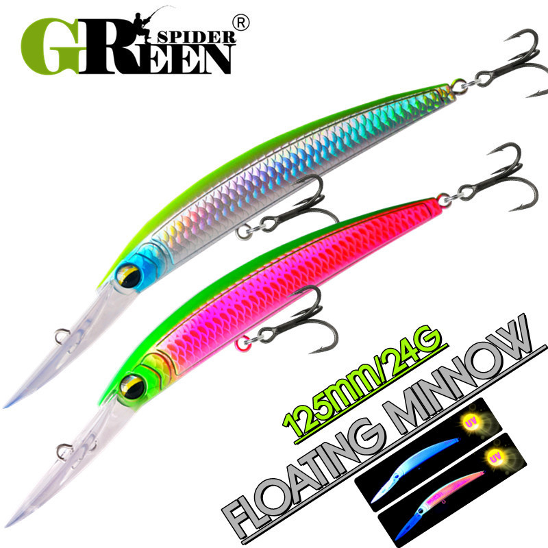 Greenspider เหยื่อตกปลา crankbait wobbler ขนาด 12.5 ซม. หนัก 24 กรัม เหมาะสำหรับวิธีตกแบบ trolling และ jerkbait