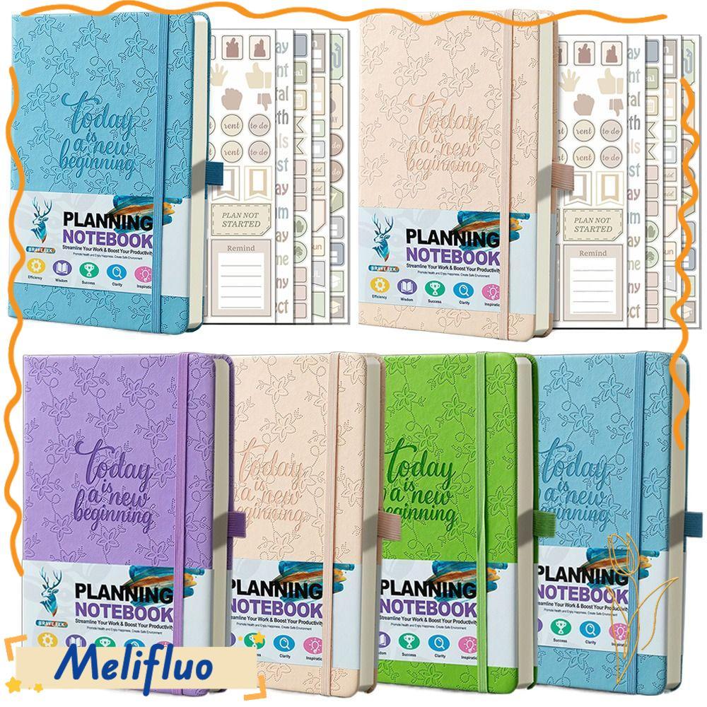 MELIFLUO กําหนดเวลานักเรียน, A5 100Sheets สมุดบันทึกวางแผนรายสัปดาห์, ประสิทธิภาพปกหนัง PU Undated F