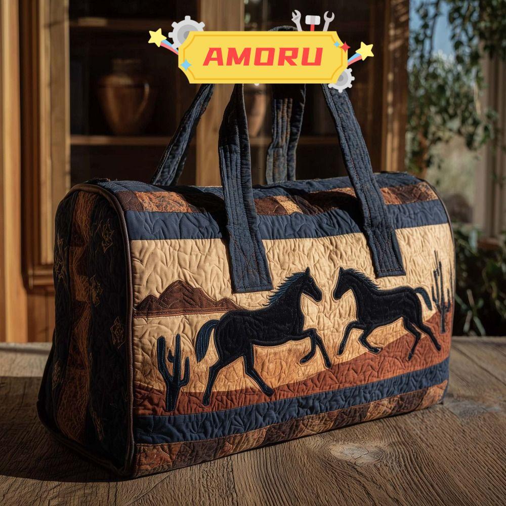 AMOR12U7 Quilted Duffle Bag, Quilting Craft Horse Cow Pattern Travel Duffel Bag, Tote Bags Adjustabl