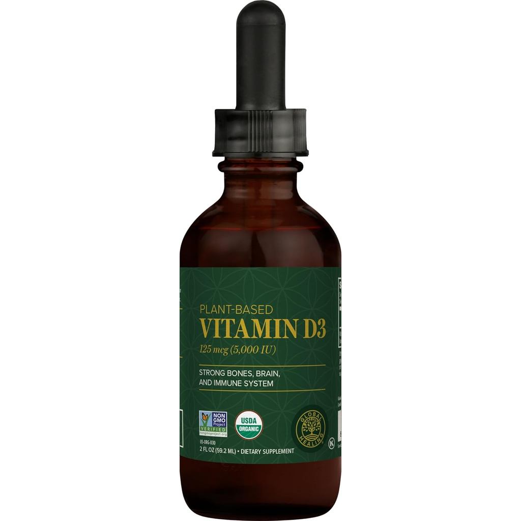 Global Healing Organic Vitamin D3 5000 IU Supplement - Vegan Vitamin D Supplements for Immune Health