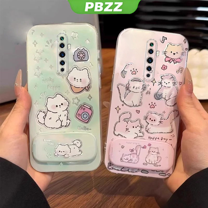 PBZZ FOR เคส สําหรับ OPPO reno 2F reno2 F reno 2 F reno 2 เคสโทรศัพท์ Softcase ซิลิโคนป้องกันกันกระแทกฝาครอบใสดีไซน์ใหม่ความงาม CARTOON CAT พร้อมผู้ถือ TKYYMZJ01
