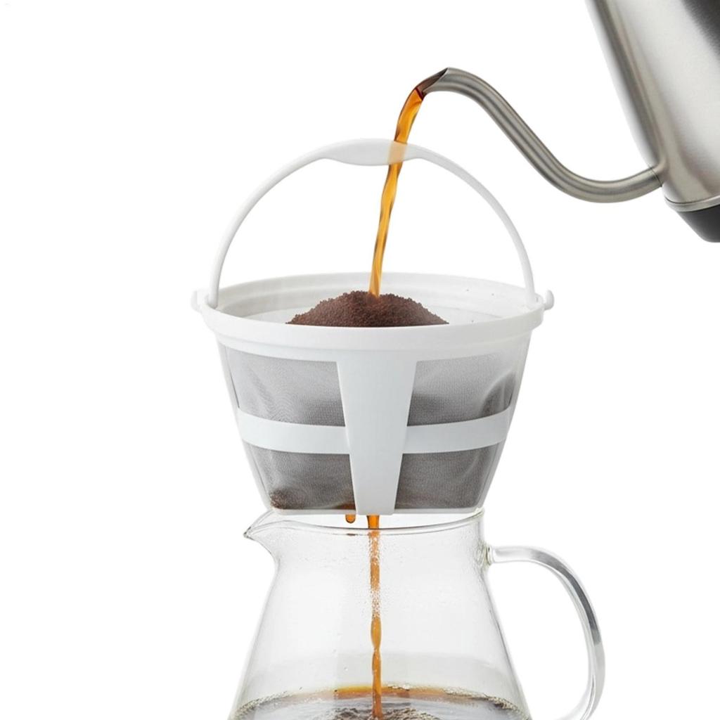 ตัวกรองกาแฟแบบใช้ซ้ําได้ตาข่ายกรอง 6-8 ถ้วยตะกร้าเครื่องบดกาแฟรูปพร้อมที่จับสําหรับ Brewing Cafe Home hotedsth