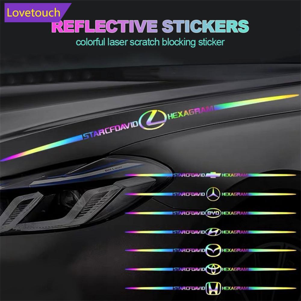LOVETOUCH 60 ซม.สะท้อนแสงที่มีสีสันตกแต่งรถเลเซอร์สติกเกอร์ Cool รถประตูกันน้ํา Decals โลโก้สติกเกอร