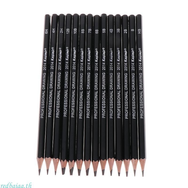Redbaiaa 14 ชิ้น Sketch Art วาดดินสอ 12B 10B 8B 7B 6B 5B 4B 3B 2B 1B HB 2H 4H 6H