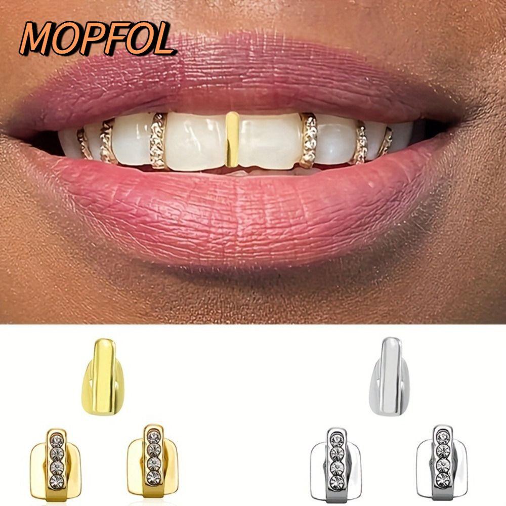 LUOLVLL 3 ชิ้น Hip Hop ฟัน Grillz, Rhinestone เงาเพทาย Grillz, หมวกฟันกลวงผู้หญิงผู้ชาย