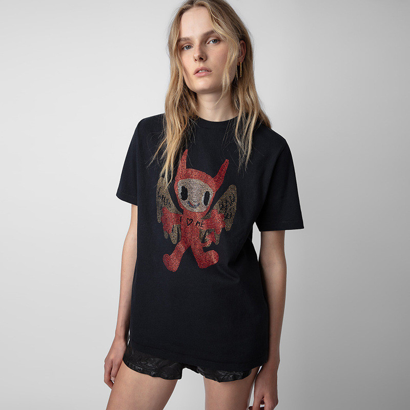 FOOT ZADIG&VOLTAIRE 24Early spring new French niche style black women's short-sleeve shirt with doll