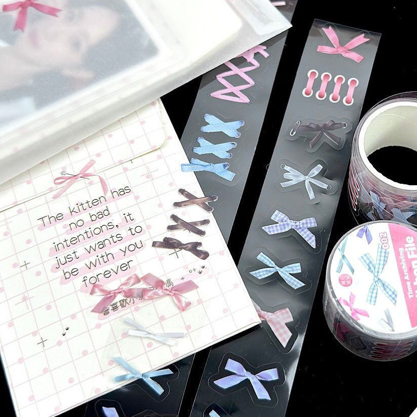 โบว์ม้วนสติกเกอร์บัลเล่ต์สไตล์ Washi เทปริบบิ้นแฟ้ม diy คู่มือ ipad โทรศัพท์มือถือปากกาไฟฟ้าตกแต่งสร้างสรรค์วัสดุฐานสติกเกอร์ออกการ์ดห่อของขวัญ