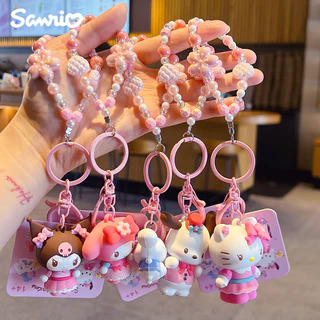 ของแท้ Sanrio Sparkling Cherry Blossom พวงกุญแจลูกปัดการ์ตูน Kuromi ตุ๊กตาจี้ของขวัญขนาดเล็ก