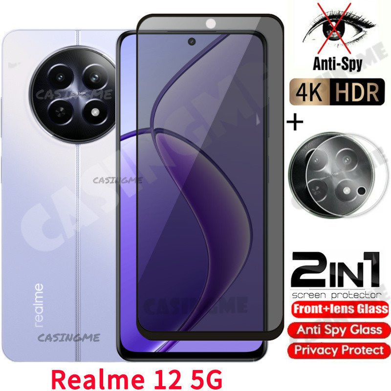 Realme 12 5G 2024 ฟิล์มกระจกนิรภัยความเป็นส่วนตัว Anti-Spy เต็มจอ รองรับ Realme 12 / 12x / 12+ Plus 4G/5G กันมอง
