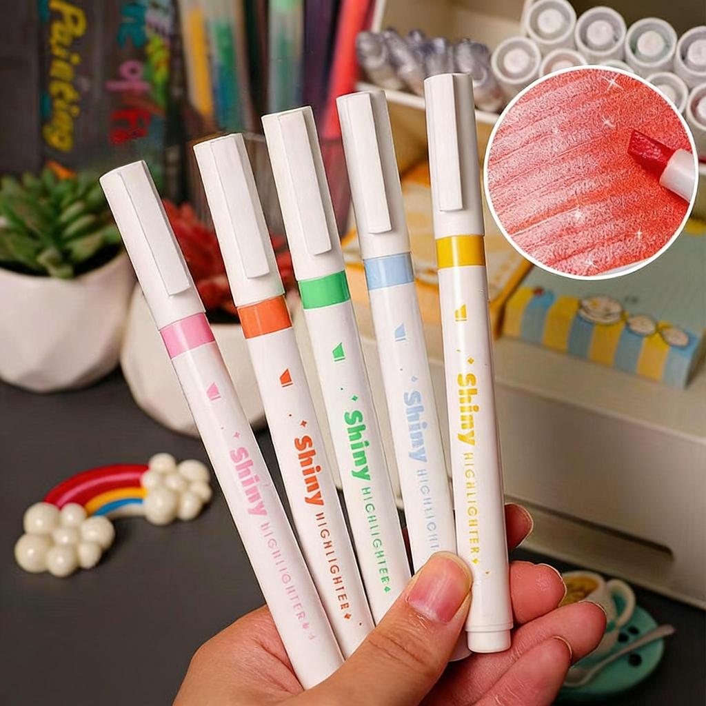 5 สีกระพริบ Highlighter ชุดคู่มือ Stroke Key Marker เครื่องเขียนนักเรียน WJ960