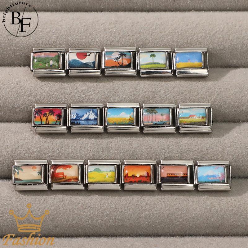 สร้อยข้อมือ charm ทิวลิป sunset สไตล์เรโทร ขนาด 9 มม. ทำจากสแตนเลส สำหรับสวมใส่และตกแต่งเอง