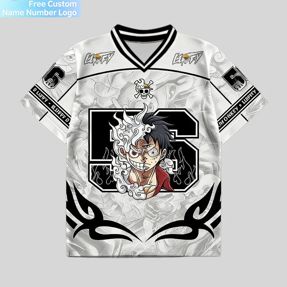 อะนิเมะOne Piece Luffyพิมพ์เสื้อฟุตบอลสําหรับผู้ใหญ่สบายๆHarajukuเสื้อแขนสั้นLuffyเสื้อCosplayเสื้อผ