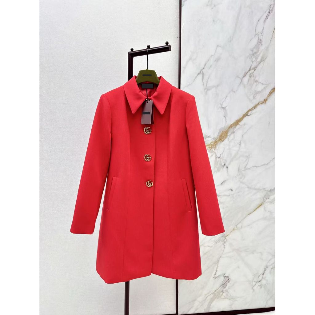 WYLZ Gu**i 26早春女装经典造型中长款翻领五金扣装饰外套