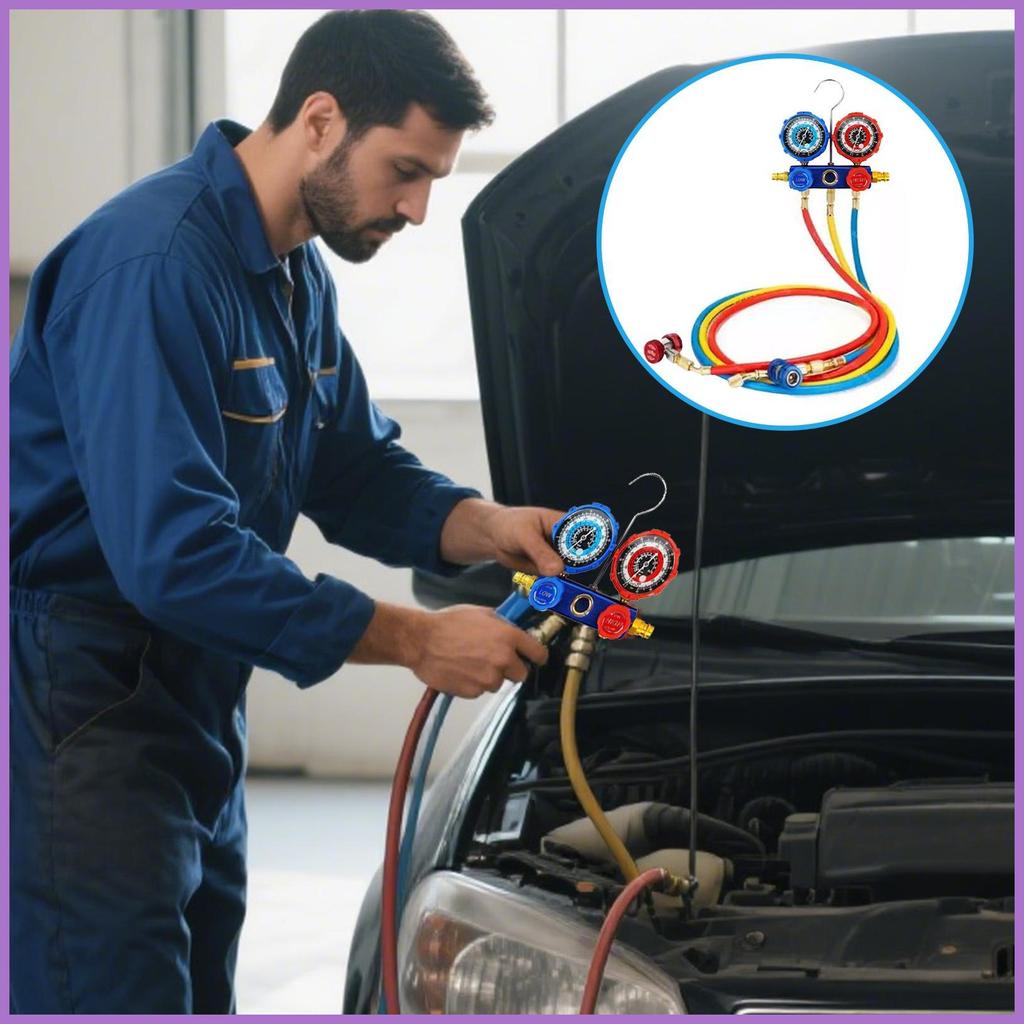 AC Manifold Gauge ชุด Manifold Gauge Kit Refrigerant Recharge Kit สําหรับโรงรถ Workshop รถบรรทุกซ่อม