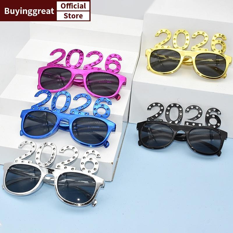 TST 2026 จํานวนแว่นตาสวัสดีปีใหม่แว่นตาเพชร Glitter แว่นตากันแดดคอสเพลย์ Prop Xmas Party ตกแต่งแว่นต