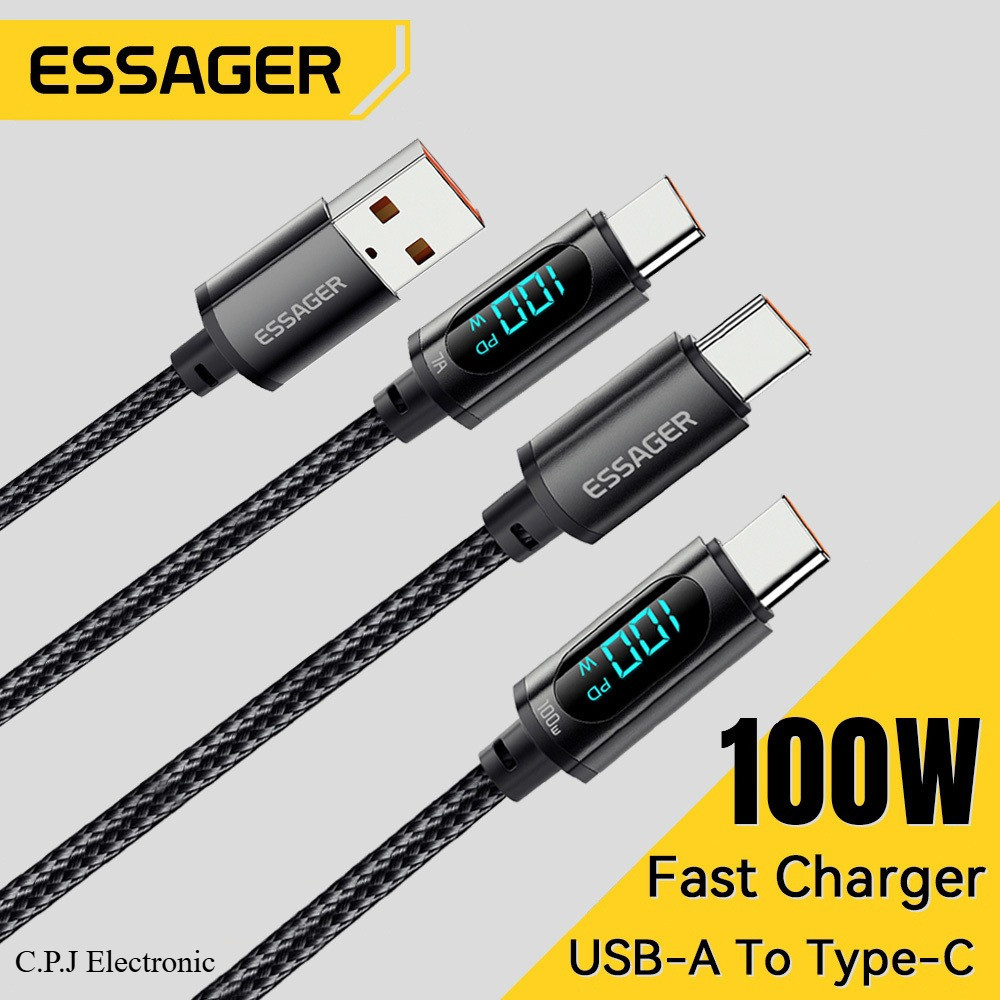 Essager 100W USB A To Type C To C แสดงสาย PD สายชาร์จเร็วสำหรับ Xiaomi Poco3 Samsung Huawei A07