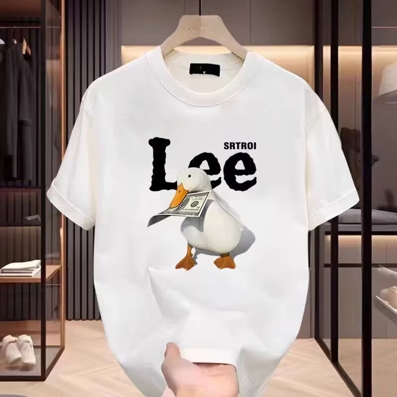 เสื้อยืดอินเทรนด์แบรนด์หนักเกาหลีพิมพ์เสื้อลําลองผู้ชายอินเทรนด์ 2025 ผ้าฝ้ายแท้ฤดูร้อนรอบคอสไตล์ใหม