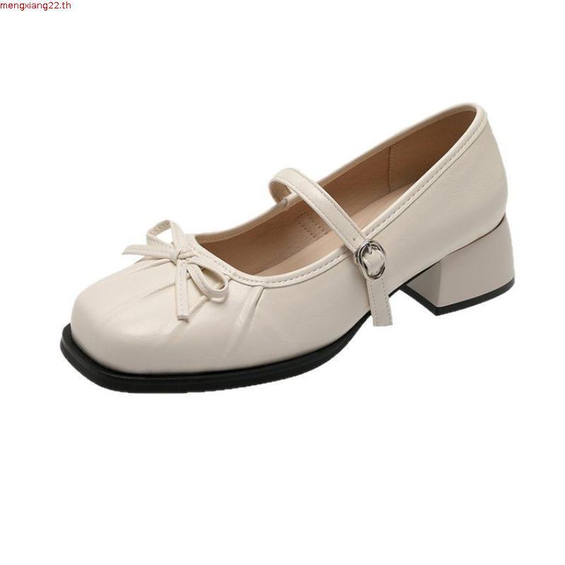 One for all พร้อมส่งจากไทย TX646 รองเท้าแมรี่เจน โบว์ฝรั่งเศส หนา1.5นิ้ว สำหรับผู้หญิง