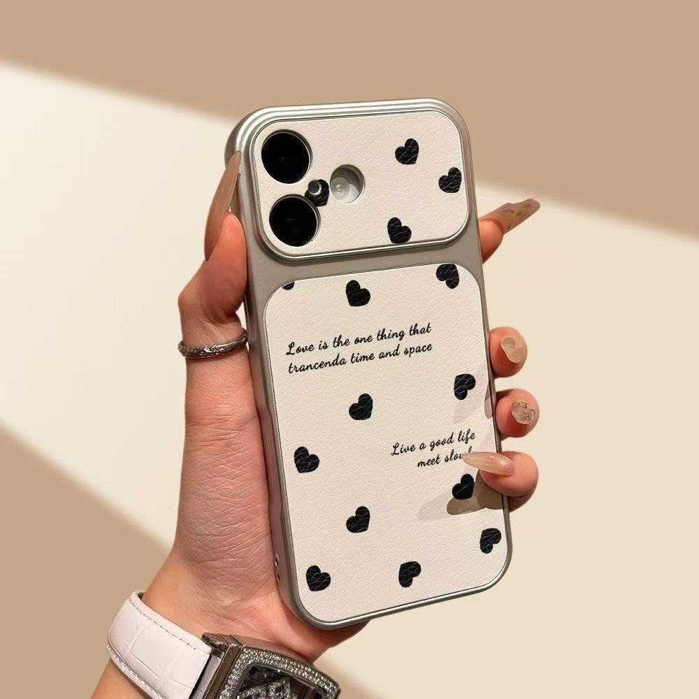 เคสโทรศัพท์ลายหัวใจ ใช้ได้กับ iPhone 13/11/12/17/14/15 Pro Max/16 Pro/15 Plus ทำจากหนังแท้คุณภาพสูง กันกระแทกได้