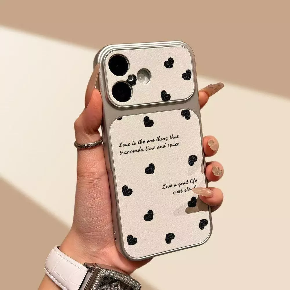 เคสโทรศัพท์ลายหัวใจ ใช้ได้กับ iPhone 13/11/12/17/14/15 Pro Max/16 Pro/15 Plus ทำจากหนังแท้คุณภาพสูง กันกระแทกได้