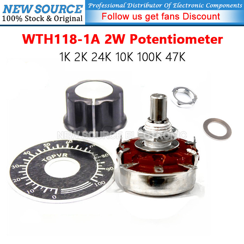 WTH118-1A 2W Single-turn Potentiometer DIY ชุด 1K 2K 24K 10K 100K 47K ลูกบิด MF-A03 + 0-10 Scale อะไ