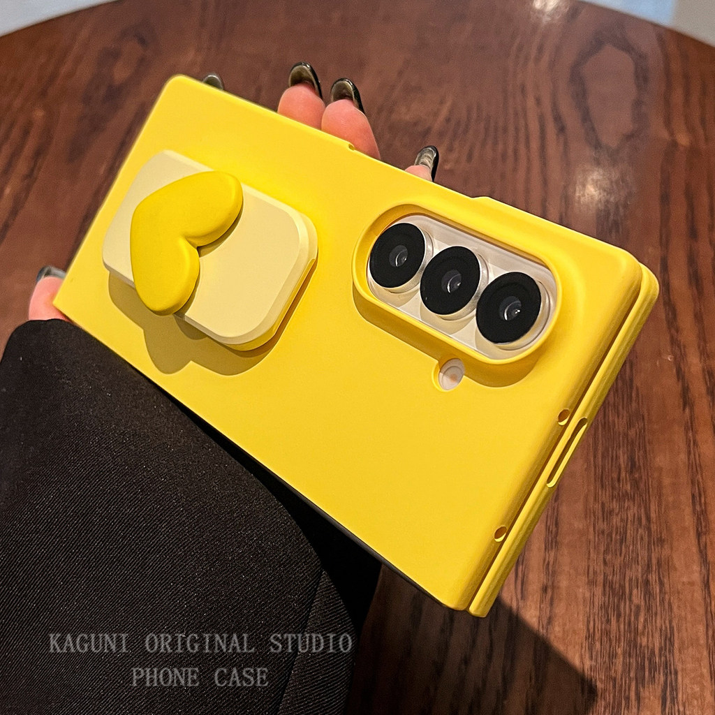 แฟชั่น DIY น่ารัก Love Heart Bracket Stand Holder สีสัน Matte Hard PC เคสโทรศัพท์สําหรับ Samsung Galaxy Z พับ 8 Ultra 7 6 5 4 3 5G