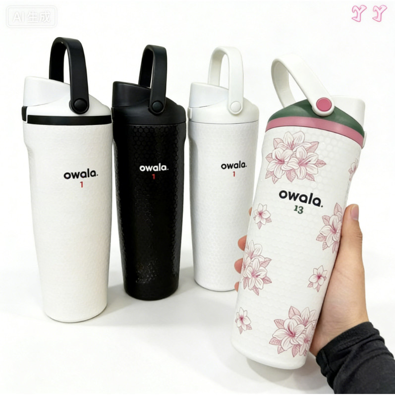 Owala Golf 304 แก้วน้ําสแตนเลสสูญญากาศหุ้มฉนวน 30oz ความจุขนาดใหญ่พร้อมที่จับกลางแจ้งแบบพกพาฟางขวดน้ํากีฬา