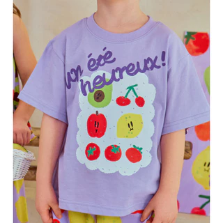 เสื้อยืดเด็กผ้าฝ้ายแขนสั้น สีม่วง พิมพ์ลายผลไม้ เหมาะสำหรับเด็กชายและหญิงในหน้าร้อน สำหรับเด็ก 3-12 ปี