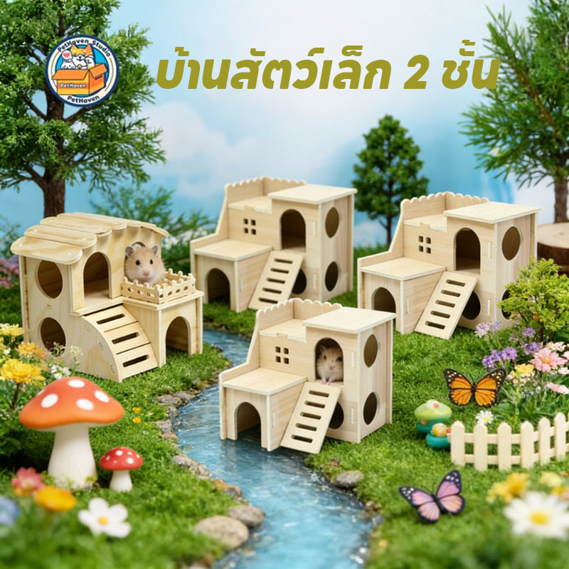 บ้านสัตว์เลี้ยงแฮมเตอร์ ลามิเนตหนาแน่น 2ชั้น ที่นอนขนาดเล็กคงทนสุดยอด