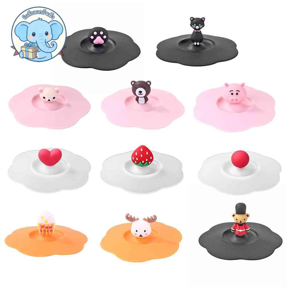 🚚สินค้าพร้อมส่ง🚚Cod ฝาครอบแก้วน้ํา ซิลิโคนใส ทนความร้อน กันรั่ว ลายการ์ตูน