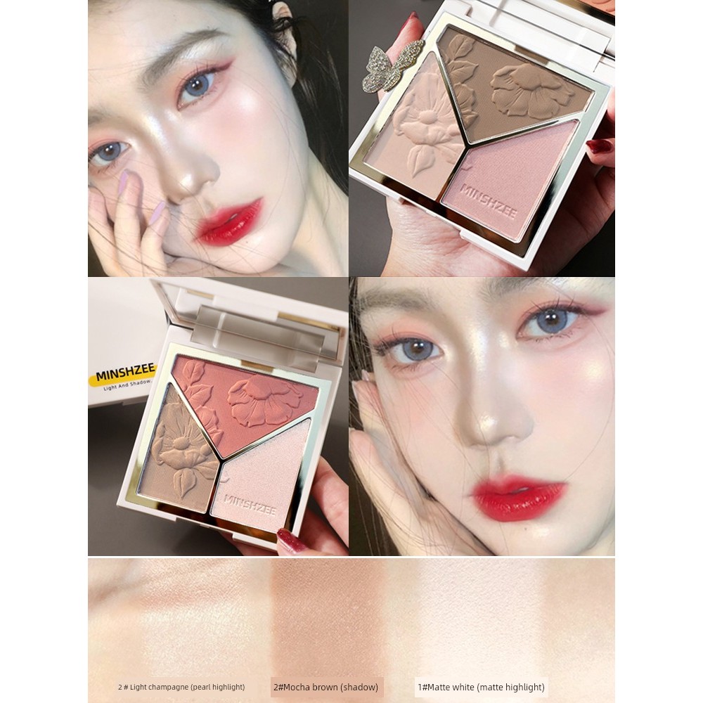 ไฮไลท์ คอนทัวร์ Fine Flashing Contouring Palette Shadow 3 in 1 Blush Highlighter