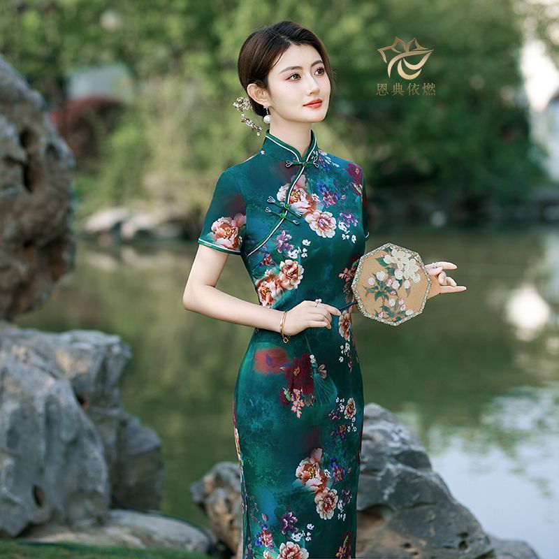 2025夏季新款改良旗袍长款中国风连衣裙日常年轻气质复古走秀演出3-272025 Summer New Improved Cheongsam Long Chinese Style Dress for 