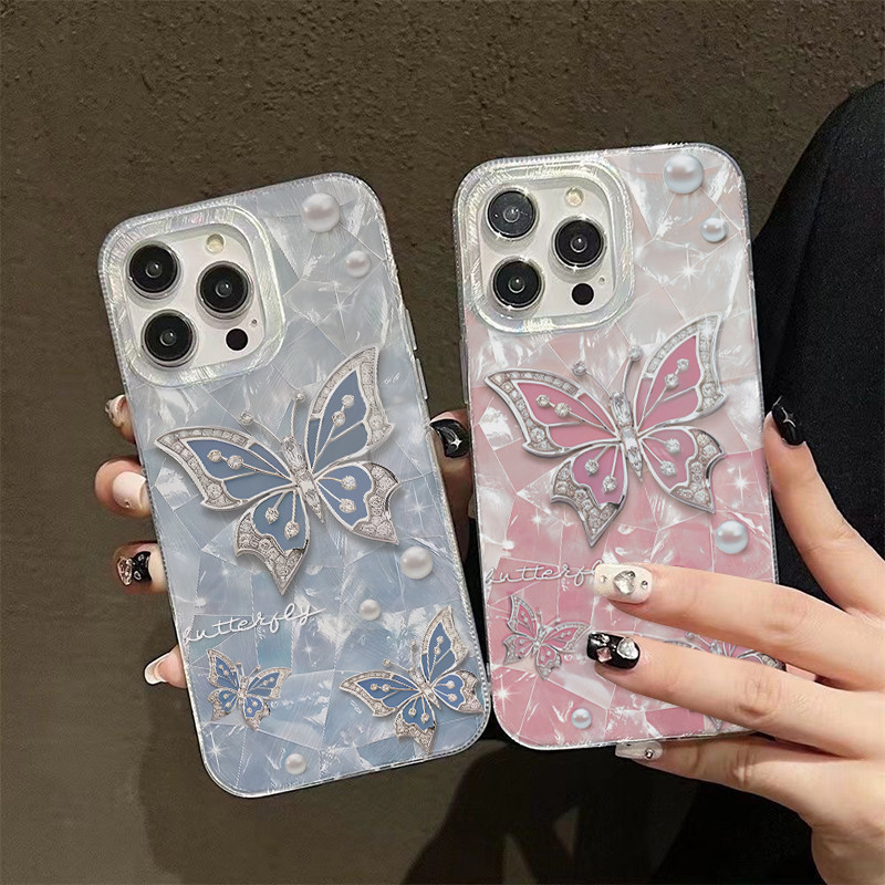 🌹SUN🌹สร้อยข้อมือผีเสื้อแฟนตาซีหวานขนนกกรณีโทรศัพท์ เคสiPhone 13 11 17 air 12 16 14 Pro Max X XR XS Max 14 15 7 8 Plus
