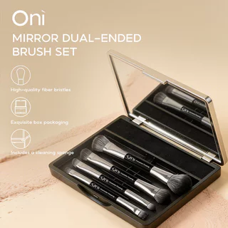 Oni Mirror Dual-Ended Brush Set 4pcs โอนิ เซทแปรงแต่งหน้า 2 หัว พร้อมกระจกในตัว.