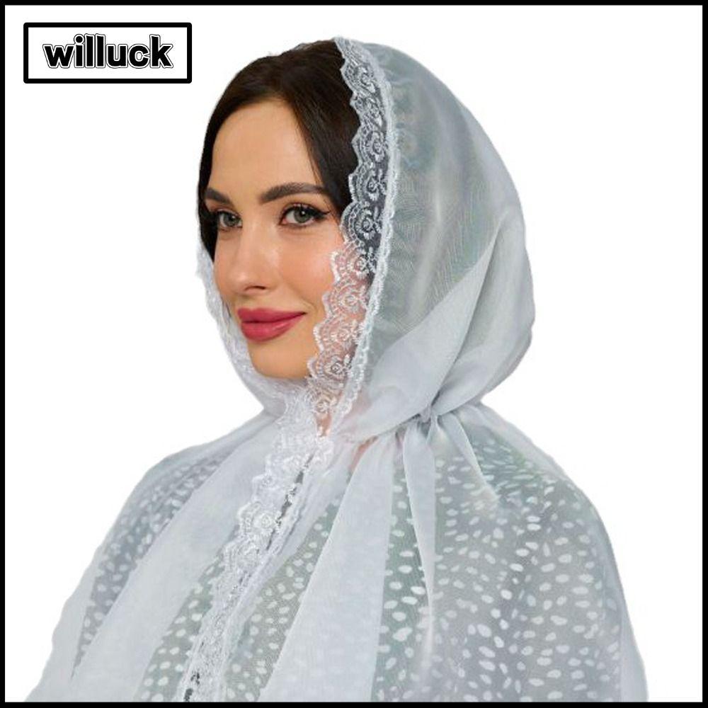 WILLUCK Hijab, Simple Chiffon Cape Hooded Shawl, Fashion Lace White Poncho Women
