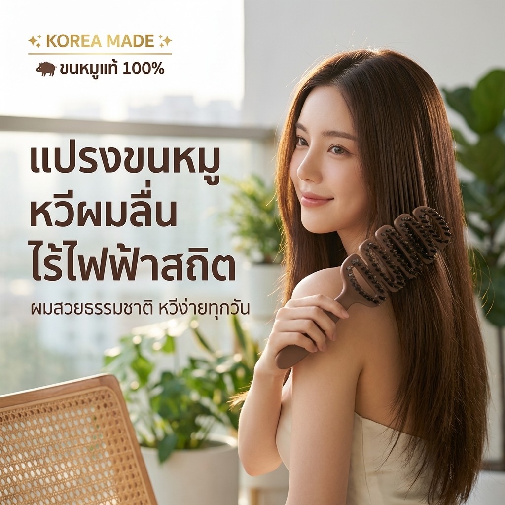 ✨แปรงหวีขนหมูป่าเกาหลีแท้✨100% ลดผมร่วง แก้ผมพันกัน ลดไฟฟ้าสถิตย์ ยกโคนผม หวีพับ Boar Bristle Hairbrush ของแท้จากเกาหลี