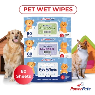 ทิชชู่เปียกสำหรับสัตว์เลี้ยง แบรนด์ PowerPets สูตรต้านเชื้อแบคทีเรีย 80 แผ่น ปราศจากแอลกอฮอล์