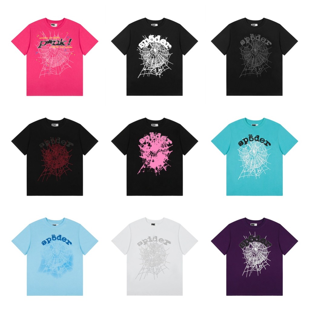 Sp5der 555 Young Thub แขนสั้น Spider Web Foam พิมพ์ปั๊มเพชรเสื้อยืดหลวม