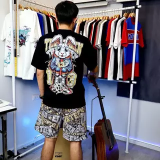 เสื้อยืดแขนสั้นครึ่งแขนสไตล์วัยรุ่นหล่อๆ แนวสตรีทแฟชั่นแบรนด์ใหม่ในช่วงฤดูร้อน (วัสดุผ้าฝ้ายบริสุทธิ์)กางเกงไม่รวมอยู่ใน