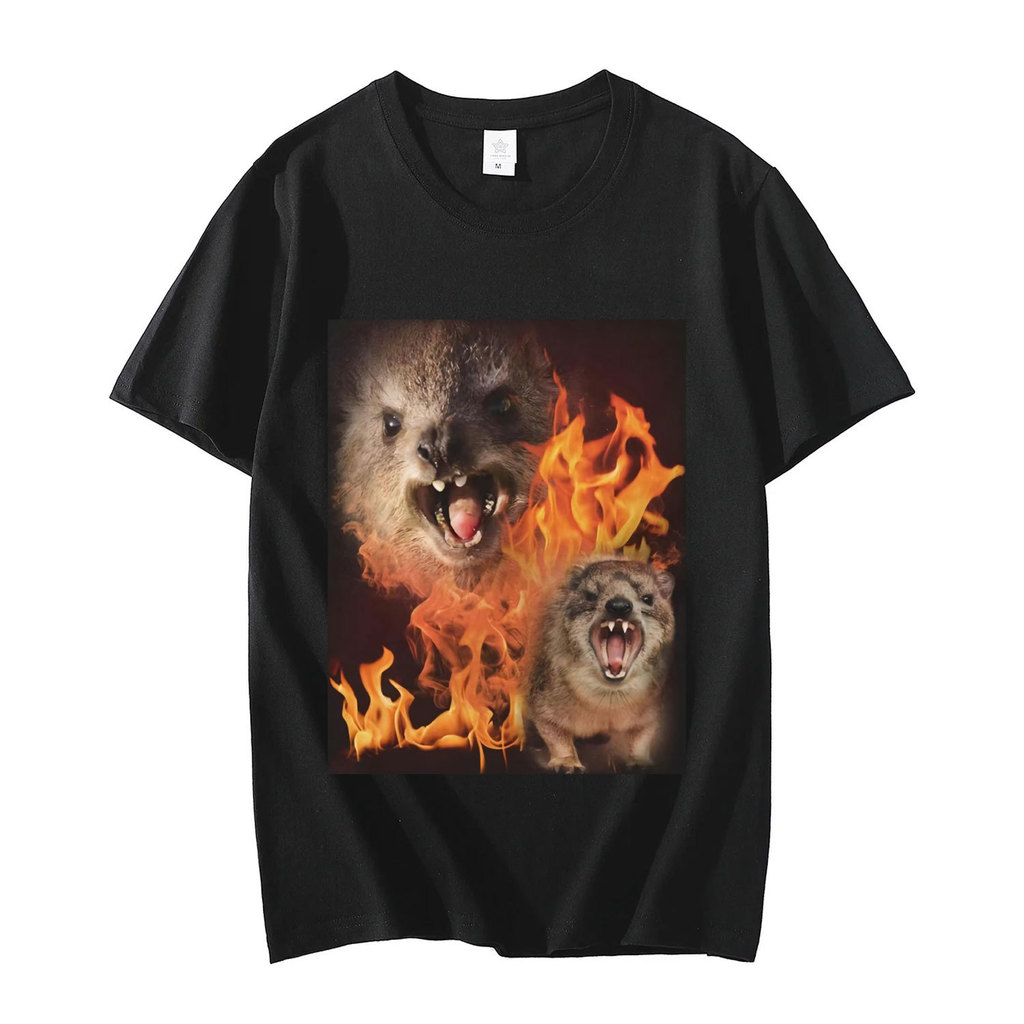 TWFunny Rock Hyrax Fire Meme เสื้อยืด Gothic Vintage OversizeKorea RXBH