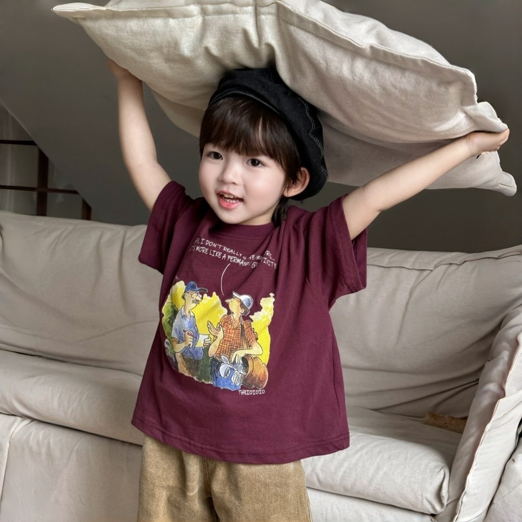 [พร้อมส่ง] Theioioio เสื้อยืดเด็ก ผ้าคอตตอนพรีเมี่ยม 100% ลายสเก็ตช์สัตว์สไตล์เรโทร นุ่มใส่สบาย สีเท