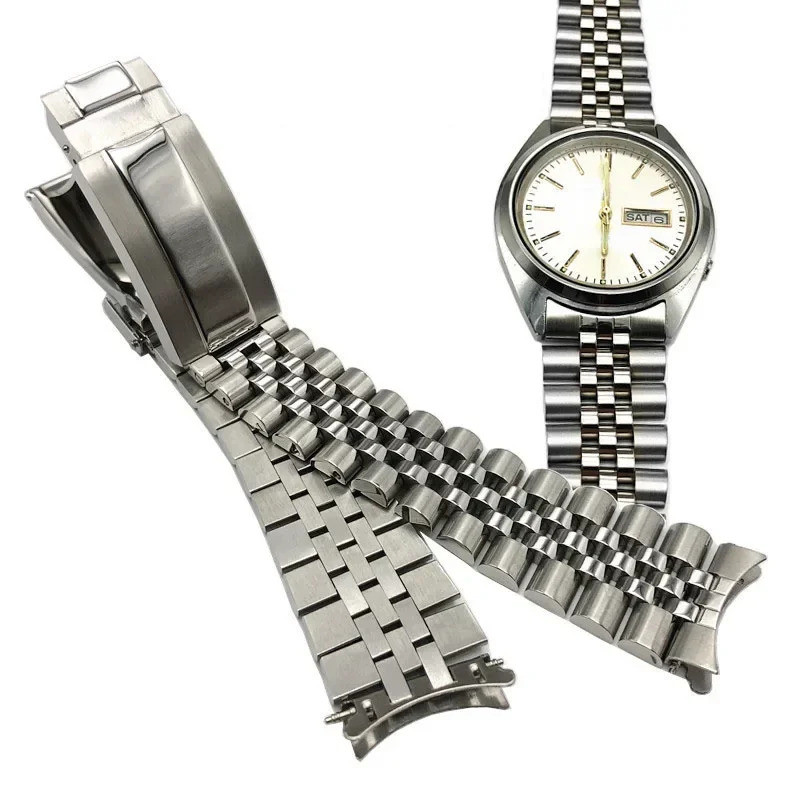 สายนาฬิกา 904 สแตนเลสสตีลเงิน Oyster สไตล์สร้อยข้อมือ 19 มม.สําหรับ SEIKO 5 (SNXS73 75 77 79 80 81 S