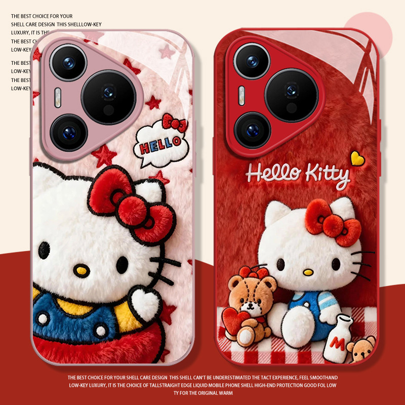 Red Plush kt Cat เหมาะสําหรับ Apple 17air เคสโทรศัพท์ 16promax Huawei mate80 แก้ว ov เทศกาล 26.1.6