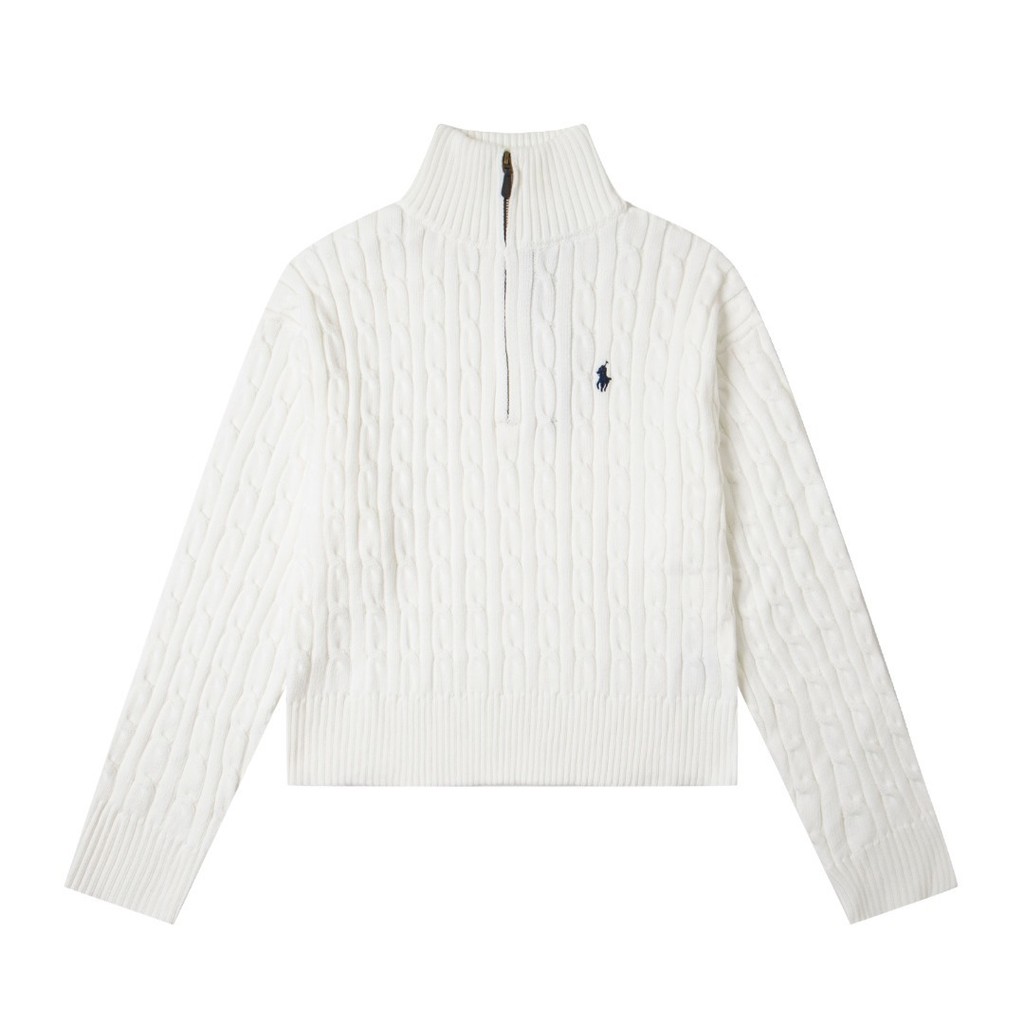 KSJW RL Pony Embroidery Women's Short Half-Zip Knitted Classic Fashion Sweater