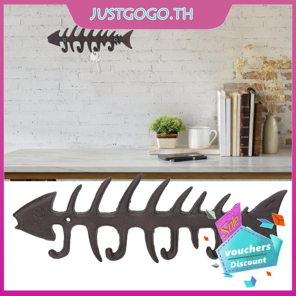 Justgogo Justgogo ผ้าเช็ดตัวผู้ถือกระดูกปลา Rack Strong โลหะติดผนัง 4 ตะขอสำหรับ Home (7701O-1901)